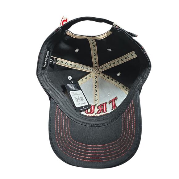 True Religion Black Red Embroidered Hat Mens Adjustable Strapback Cap Streetwear - Picture 10 of 10